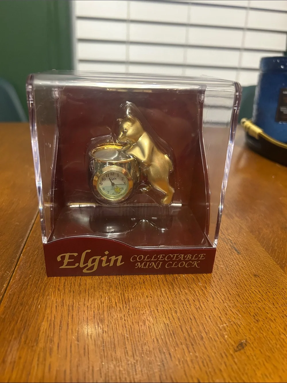 Elgin Gold Cat Collectable Mini Clock